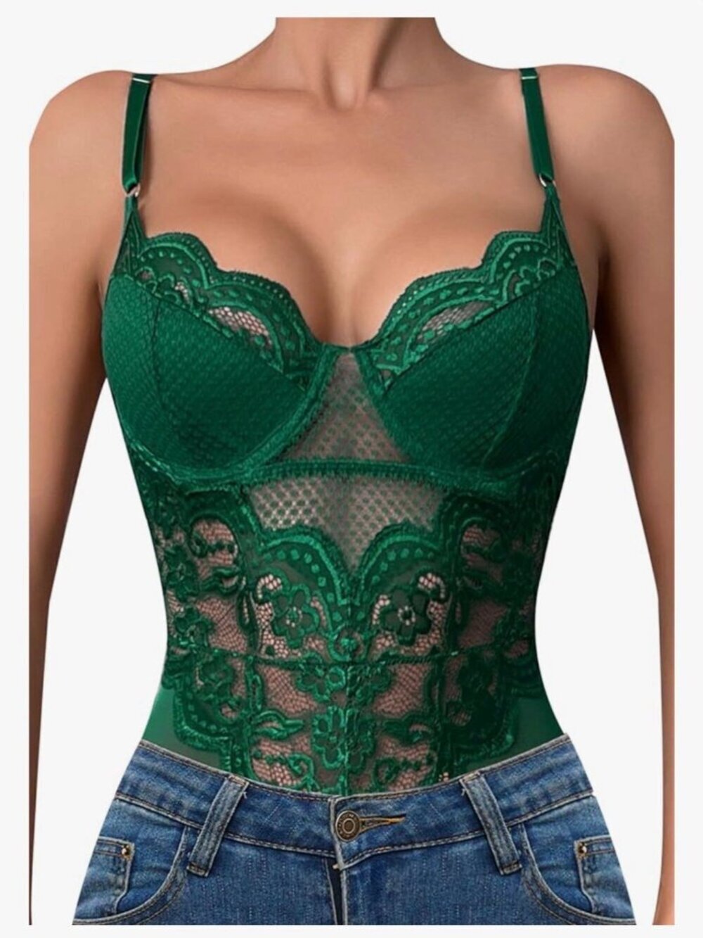 NEW Green One Piece Teddy Lace Underwire Bodysuit Sexy Lingerie Going Out Sz S
